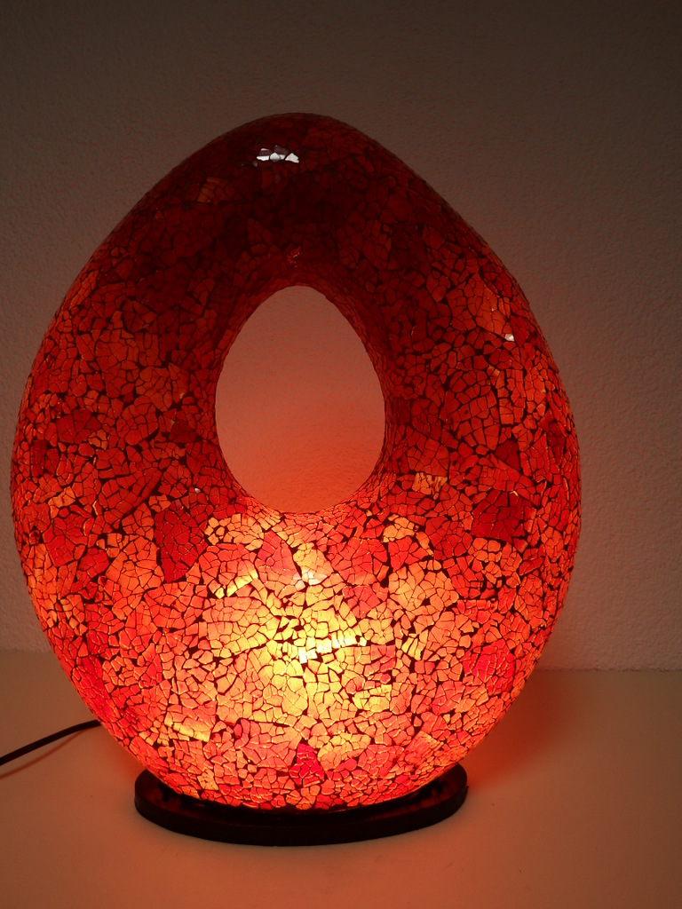Stolní lampa červená OVAL , mozaiková, ruční práce, 50 cm