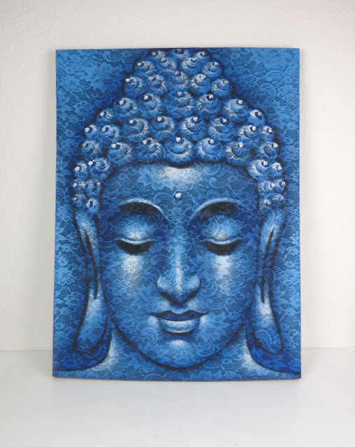 Obraz Budha, ruční malba, modrý, 80x60 cm