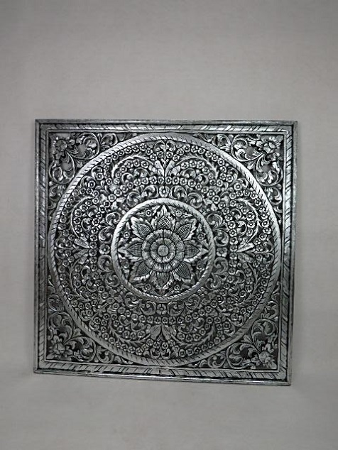 Závěsná dekorace Mandala stříbrná, 110x110 cm, ruční práce, exotické dřevo