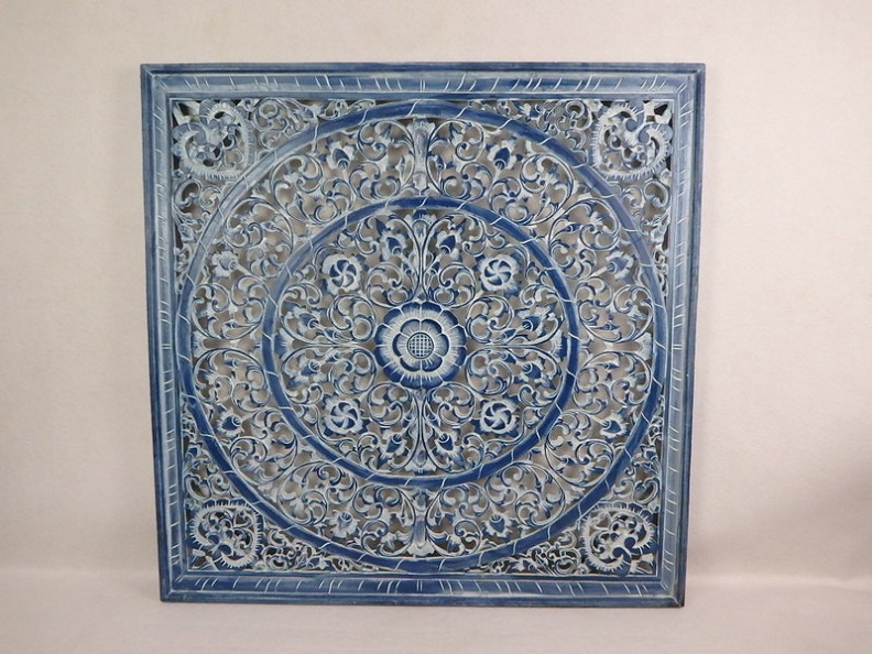 Dekorace na zeď MANDALA modrá, 100x100 cm, exotické dřevo, ruční práce