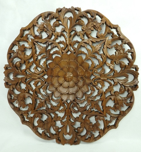 Závěsná dekorace Mandala kulatá ISABELL, 90 cm, teakové dřevo