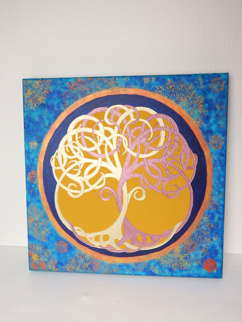 Obraz Strom života, ruční malba, modrá, 60x60 cm
