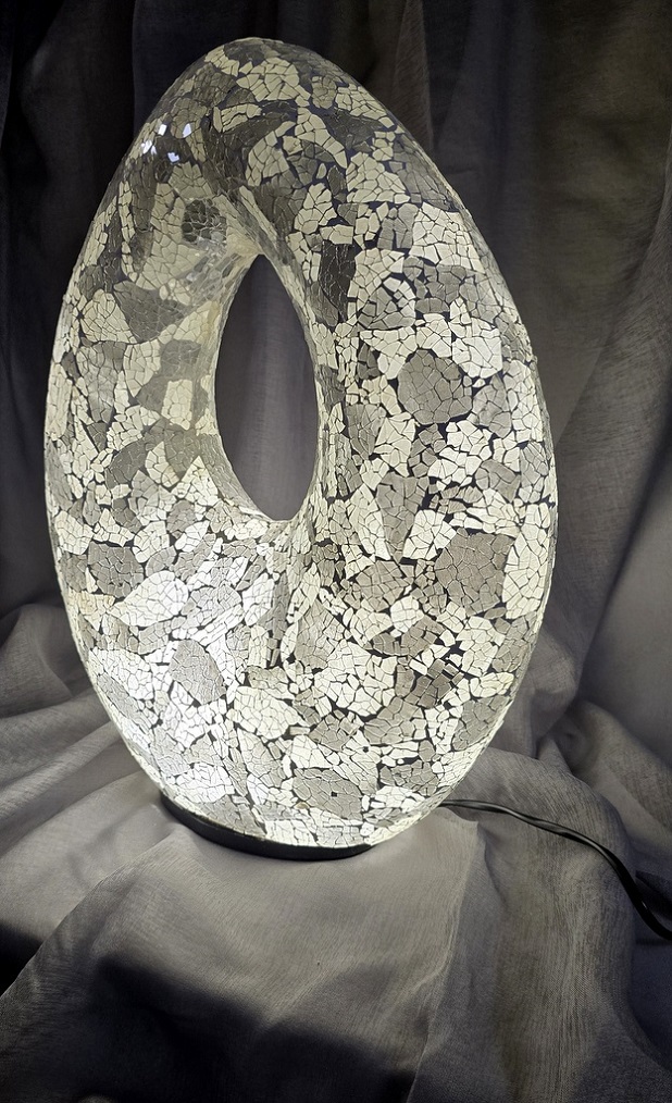 Stolní lampa OVAL, 50 cm, bílo/šedá, ruční práce