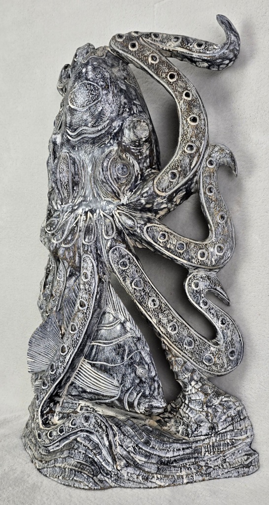 Soška Chobotnice dřevo, šedá, ruční práce,50 cm