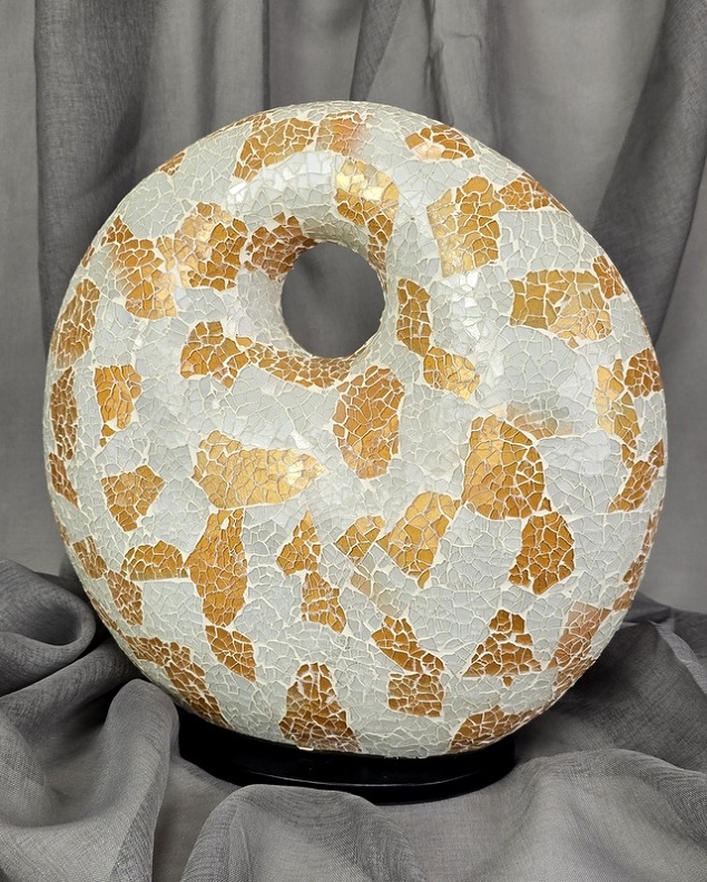 Stolní lampa bílá-zlatá, DONAT mozaiková, ruční práce 