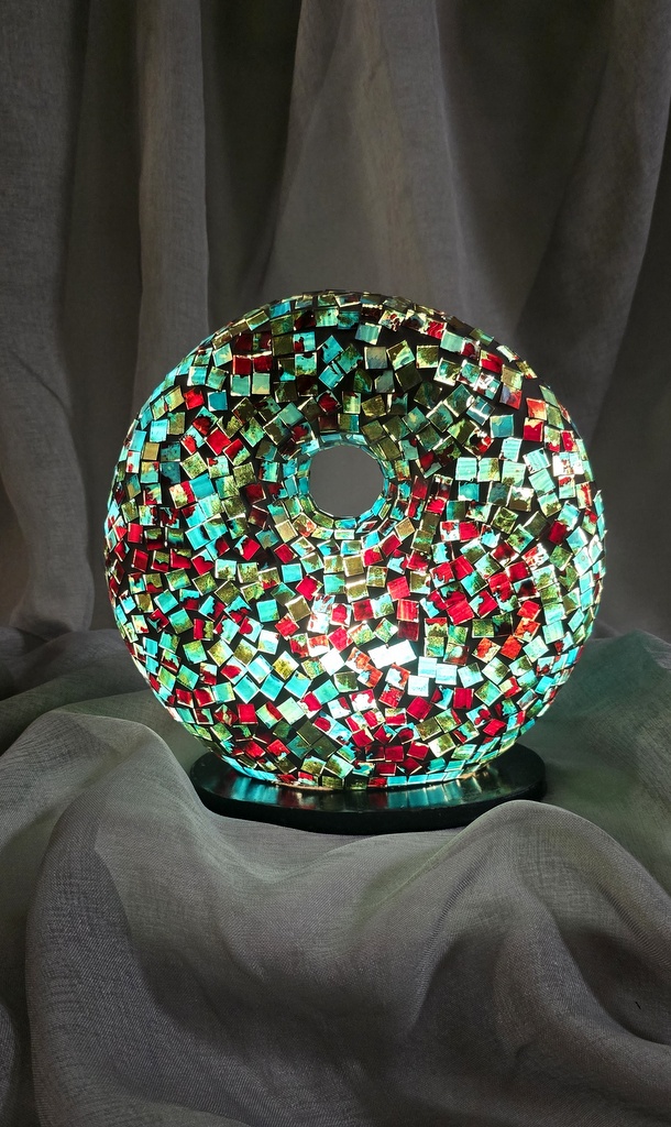 Stolní lampa modrá Donat, 25 cm, mozaiková, ruční práce