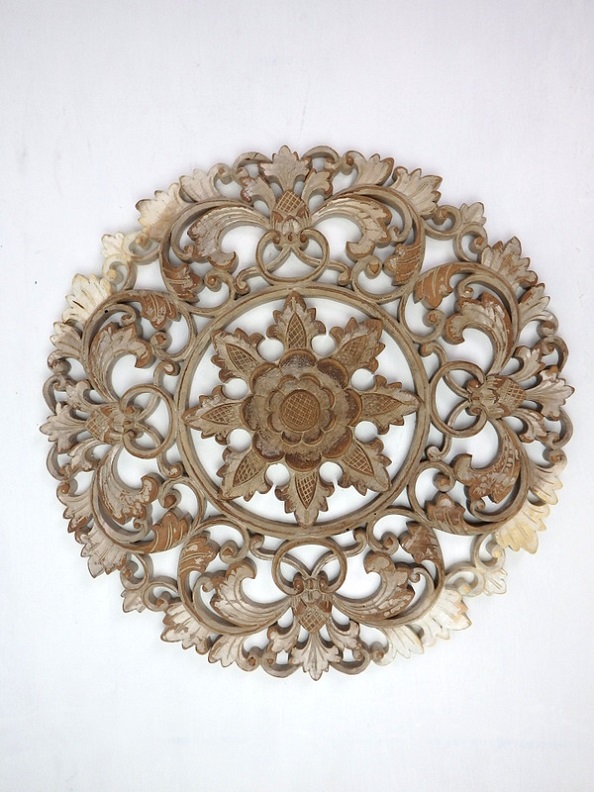 Nástěnná dekorace MANDALA LOTOS, natural, exotické dřevo, ruční práce, 50 cm