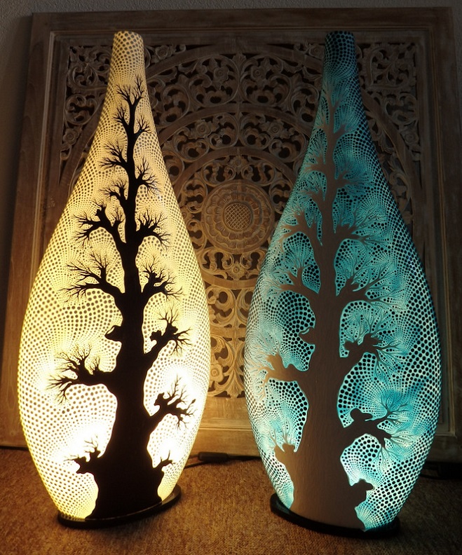 Lampa stolní STROM ŽIVOTA - oboustranne  ručně malována, 80 cm