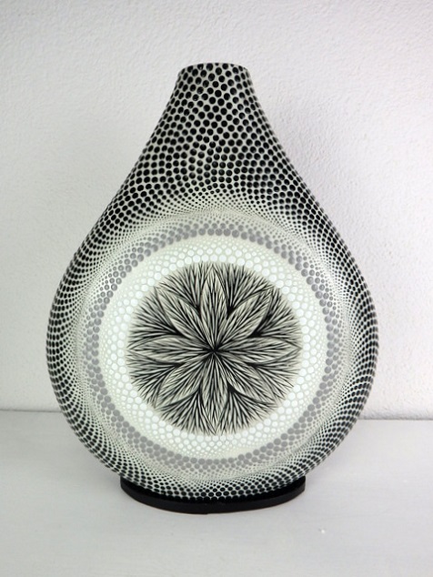 Stolní lampa MANDALA bílá, 40 cm, ručně oboustranně malovaná
