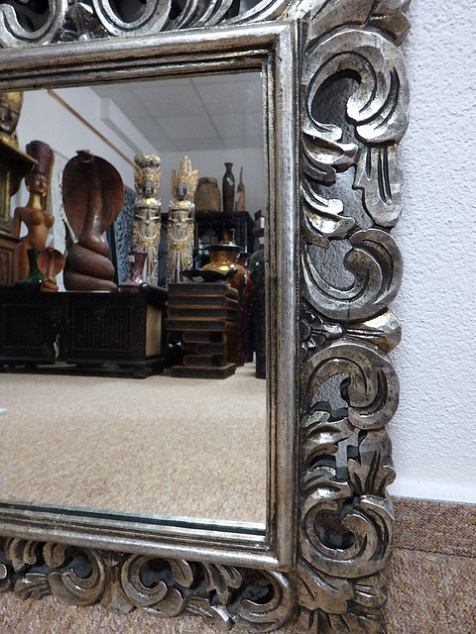 Zrcadlo LUGAR, stříbrné, 60x50 cm, exotické dřevo, ruční práce