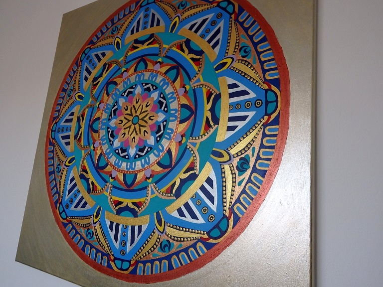 Obraz Mandala SERENITY modrá, 90x90 cm, malba na plátně