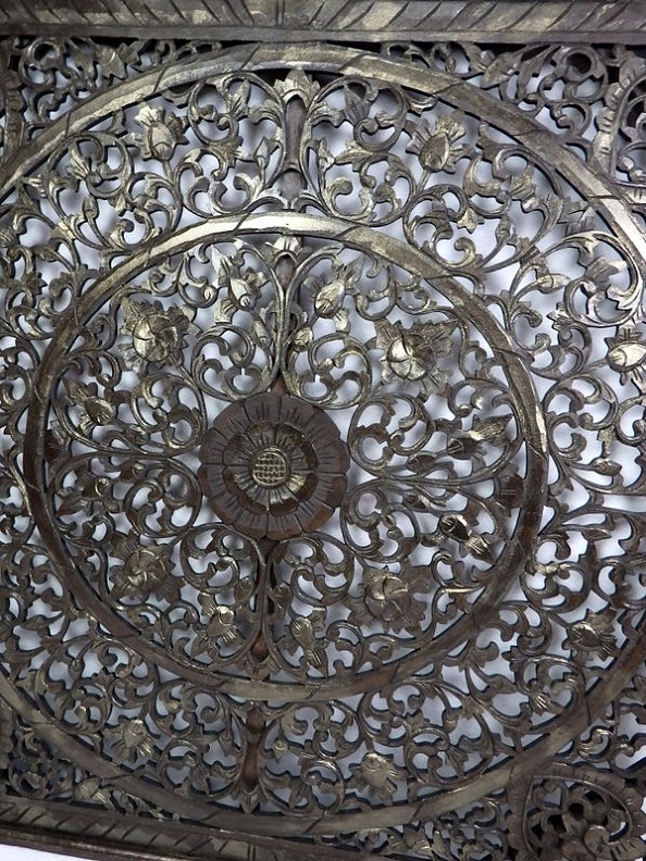 Dekorace na stěnu MANDALA hnědá/gold, 100x100 cm, exotické dřevo, ruční práce