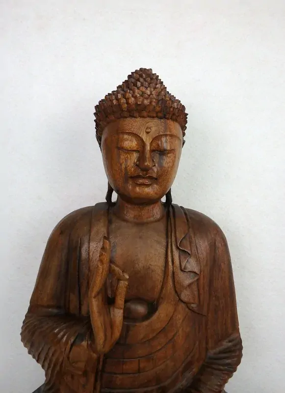 Socha BUDHA sedící, 80 cm, exotické dřevo, ruční práce, Thajsko