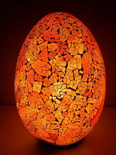 Lampa stolní oranžová Egg, 35 cm, ruční práce,