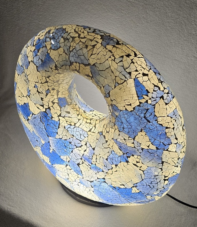 Stolní lampa modrá DONUT, 45 cm, ruční práce