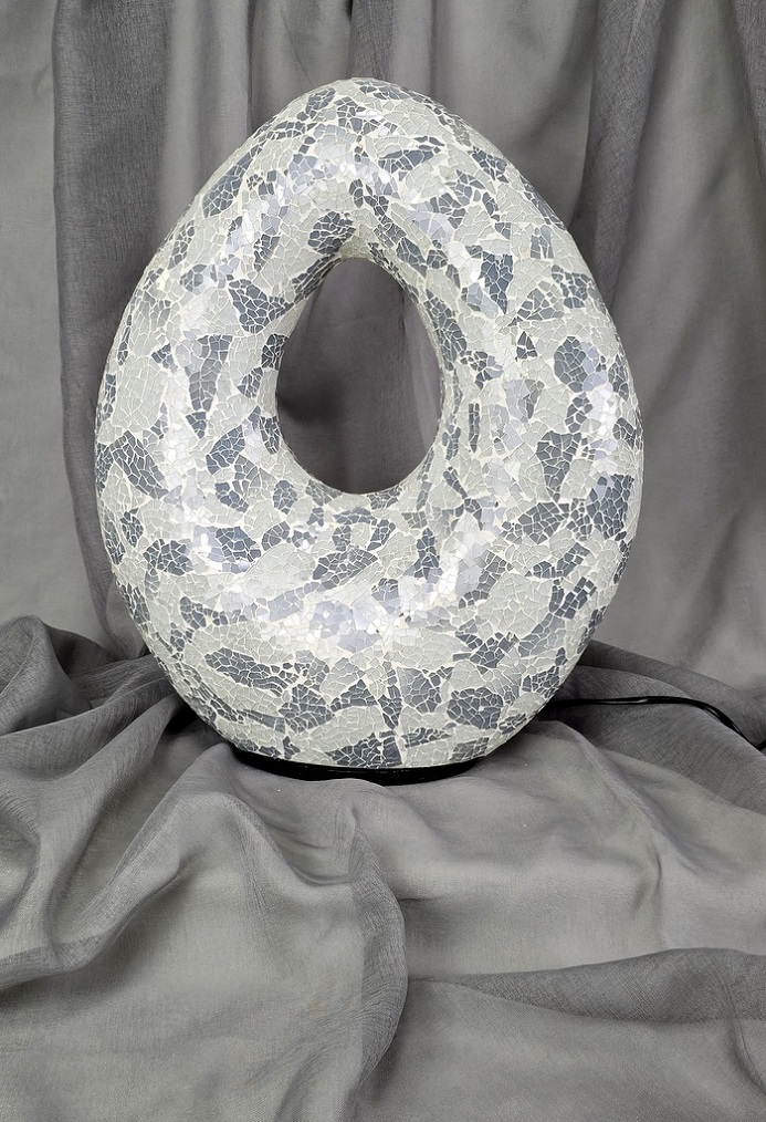Stolní lampa OVAL, 50 cm, bílo/šedá, ruční práce