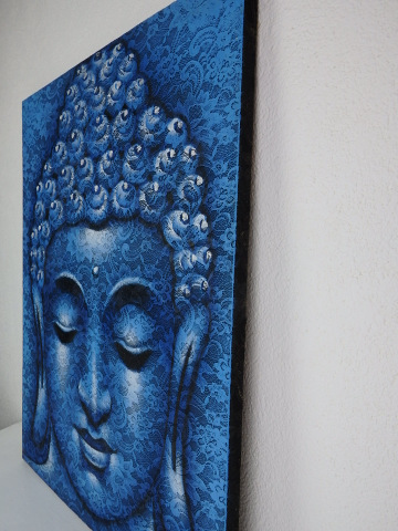 Obraz Budha, ruční malba, modrý, 80x60 cm