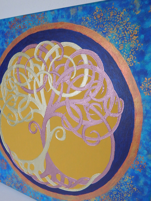 Obraz Strom života, ruční malba, modrá, 60x60 cm
