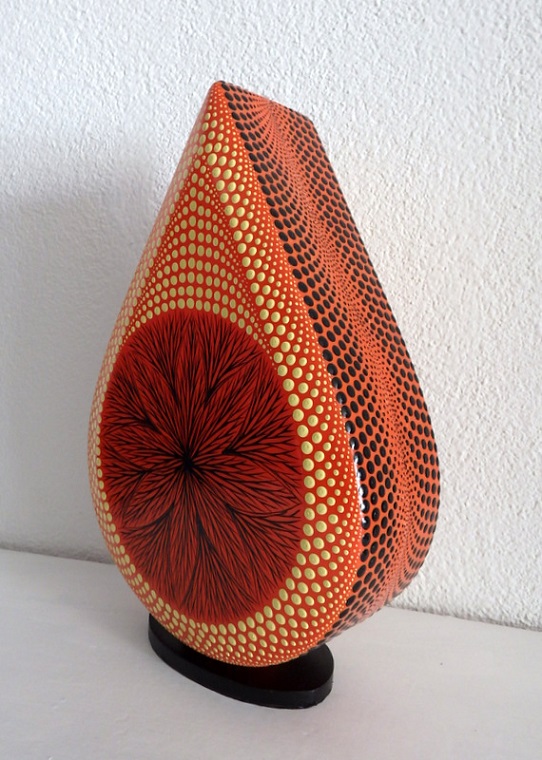 Stolní lampa MANDALA oranžová, ručně oboustranne  malována, 38 cm