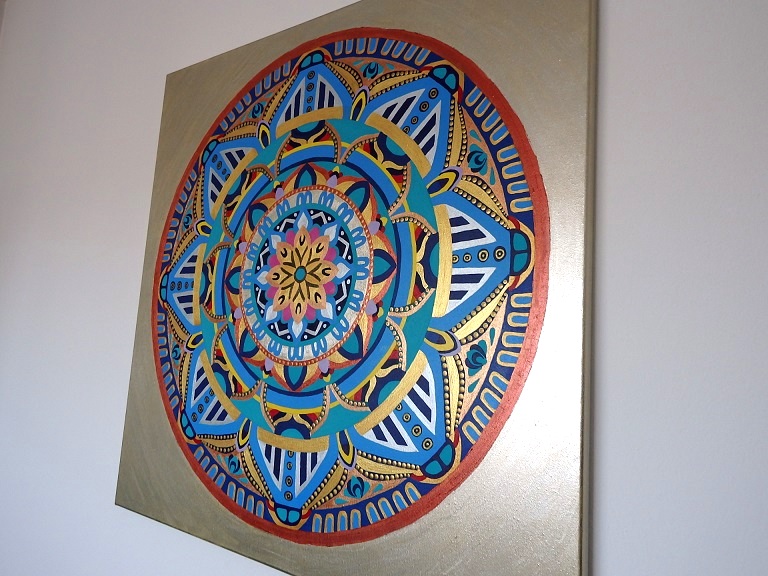 Obraz Mandala SERENITY modrá, 90x90 cm, malba na plátně