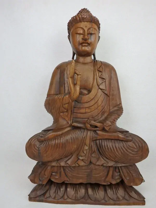 Socha BUDHA sedící, 80 cm, exotické dřevo, ruční práce, Thajsko