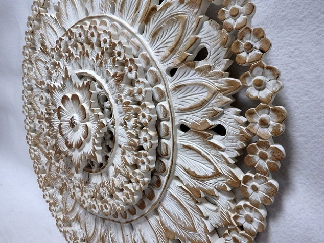 Závěsná dekorace MANDALA 3D, béžová, 90 cm, teakové dřevo