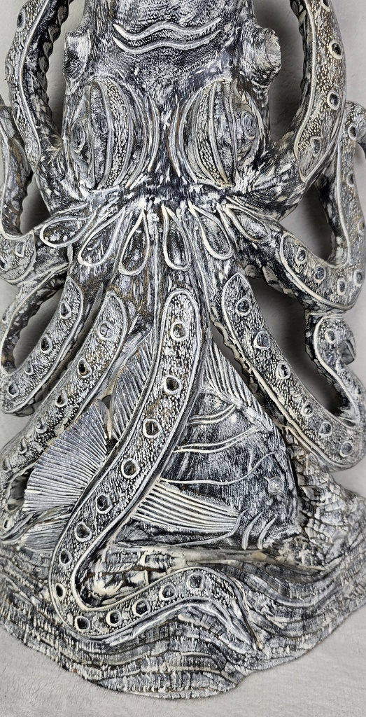 Soška Chobotnice dřevo, šedá, ruční práce,50 cm