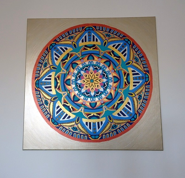 Obraz Mandala SERENITY modrá, 90x90 cm, malba na plátně