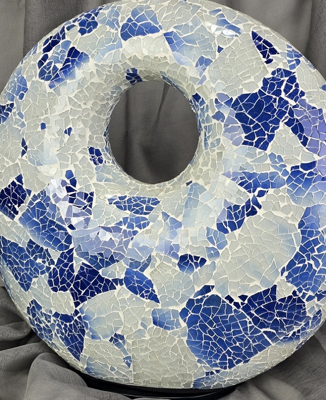 Stolní lampa modrá DONUT, 45 cm, ruční práce