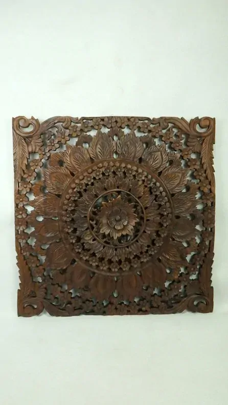 Závěsná dekorace MANDALA hranatá, LOTOS 3D, teakové dřevo