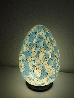 Stolní lampa EGG bílo-modrá, ruční práce