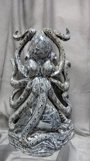 Soška Chobotnice dřevo, šedá, ruční práce,50 cm
