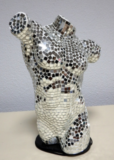 Stolní lampa BODY MAN - zrcadlová, torzo muže, 41 cm, ruční práce, mozaika