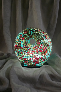 Stolní lampa modrá Donat, 25 cm, mozaiková, ruční práce