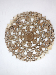 Nástěnná dekorace MANDALA LOTOS, natural, exotické dřevo, ruční práce, 50 cm