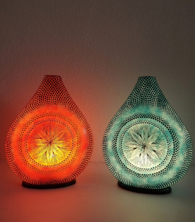 Lampa stolní oranžová, modrá MANDALA,  oboustranně ručne malována, 40 cm