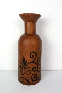 Váza BOTTLE hnědá, exotické dřevo, ruční práce, Thajsko, 35 cm