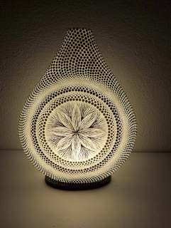 Stolní lampa MANDALA bílá, 40 cm, ručně oboustranně malovaná