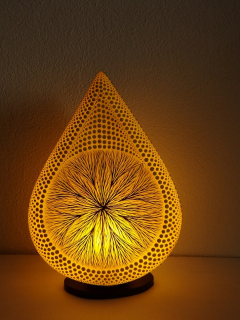 Stolní lampa MANDALA žlutá, ručně oboustranne malována, 38 cm