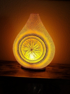Stolní lampa MANDALA žlutá, ručně malovaná, 40 cm, Indonésie