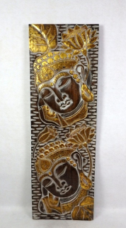 Závěsná dekorace BUDHA zlatá hnědá, 120x40 cm, exotické dřevo, ruční práce
