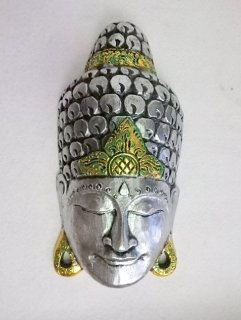 Závěsná dekorace  Budha maska stříbrná, 50 cm, exotické dřevo, ruční práce