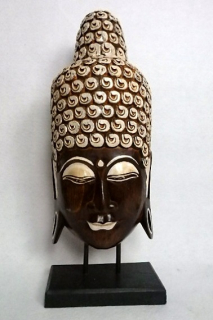 Soška Hlava Budha na stojanu, exotické dřevo, ruční práce, Indonézie