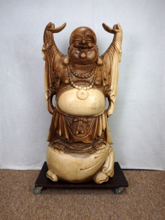 Socha HAPPY BUDHA 100 cm, exotické dřevo, ruční práce, Indonésie