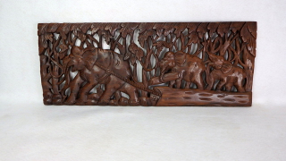 Závěsná dekorace Slony, teakové dřevo, ruční práce