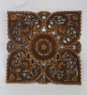 Závěsná dekorace Mandala, hnědá patina, 60x60cm, teakové dřevo,ruční práce