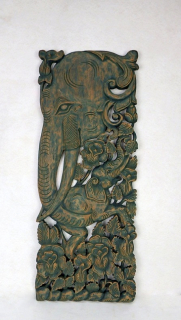 Závěsná dekorace Slon, zelená, teakové dřevo, ruční práce