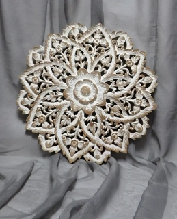 Závěsná dekorace Mandala béžová, teakové dřevo, 60 cm, ruční práce