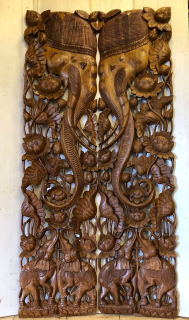 Závěsná dekorace 180x45cm, duální pár, teak, ruční práce, Thajsko