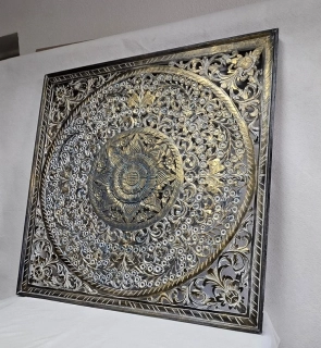 Mandala zlatá,exotické dřevo, čtverec 110x110cm, ruční práce